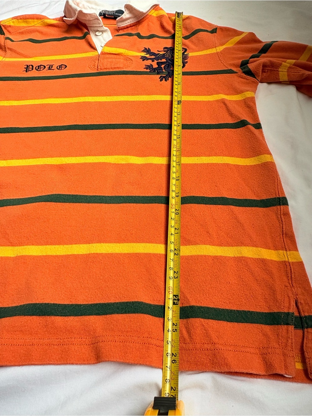 Vintage Polo Ralph Lauren BlackFW07 Lion Crest Rugby Shirt M Orange Stripe Men - Picture 13 of 16